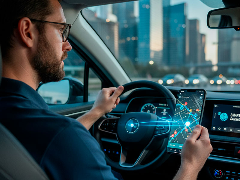Motorista utiliza aplicativo de navegação com inteligência artificial para otimizar sua rota e desviar de eventuais congestionamentos