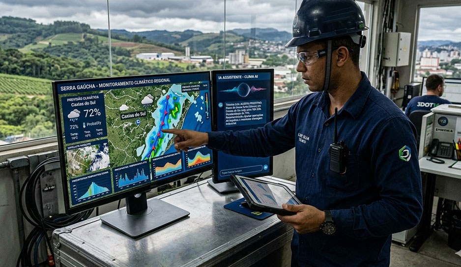 técnico de analisa tela com modelos climáticos auxiliado por agente de inteligência artificial